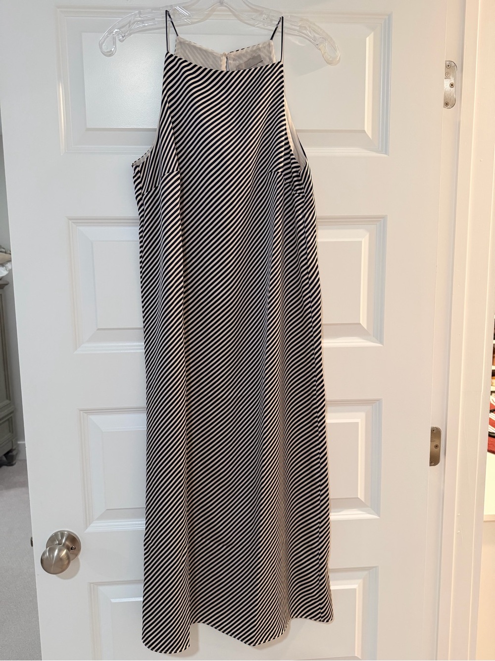 Striped Black and Beige Maxi Dress with Spaghetti Straps